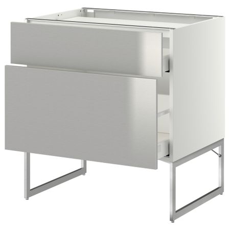 Напольный шкаф, 2 фронтальных панели, 3 ящика МЕТОД / МАКСИМЕРА, белый, Гревста нержавеющ сталь