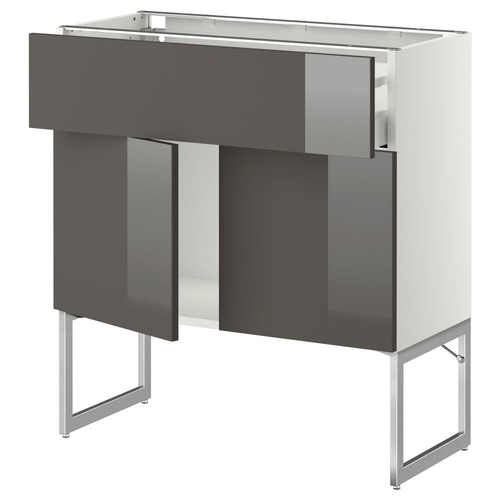 Напольный шкаф, полки, ящик, 2 двери МЕТОД / МАКСИМЕРА, белый, Рингульт серый - схема-чертеж с размерами