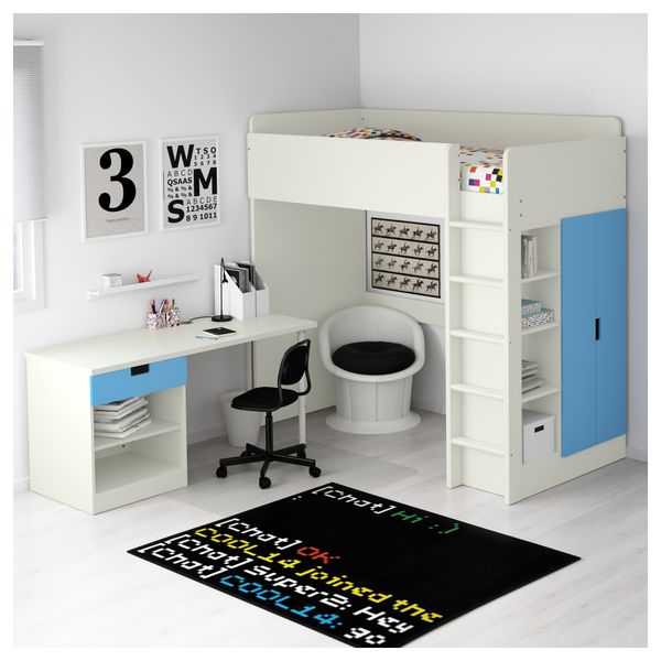 Кровать-чердак, 1 ящик, 2 дверцы СТУВА, белый, синий (207x99x193 см) - фото 4