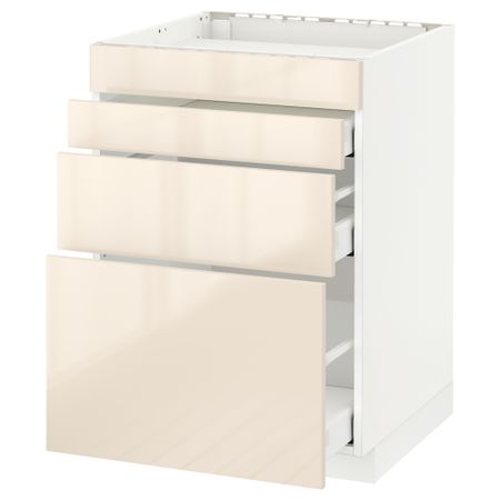Напольный шкаф для духовки, 4фасада, 3 ящика МЕТОД / МАКСИМЕРА, белый, Рингульт кремовый