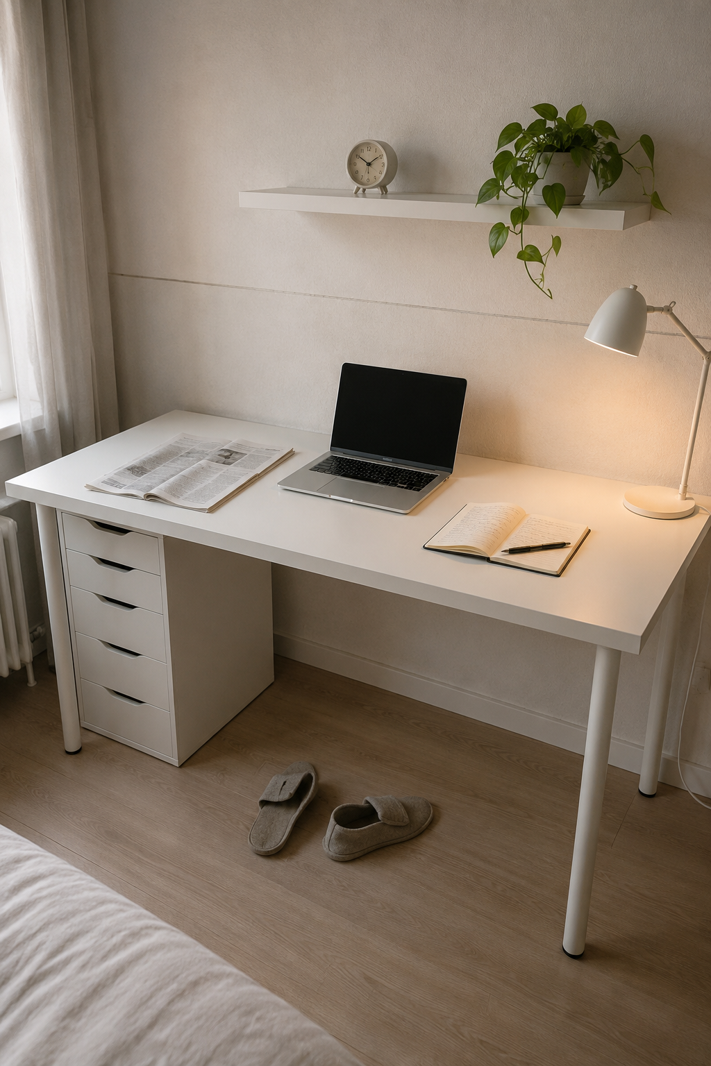 Рабочий стол IKEA LINNMON/ADILS у стены в студии, 150×75 см