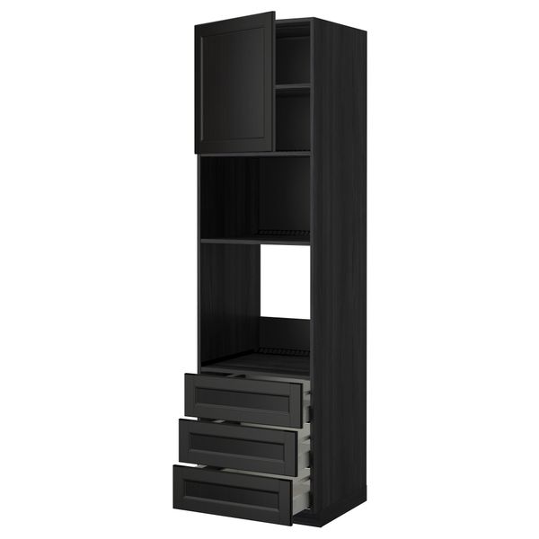 Высокий шкаф для духовки/СВЧ дверца, 3 ящика МЕТОД / МАКСИМЕРА, черный, Лаксарби черно-коричневый - фото 1