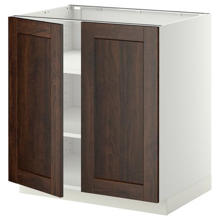 Напольный шкаф с полками/2дверцами, белый/Эдсерум коричневый 80x60 см IKEA METOD МЕТОД 594.463.82