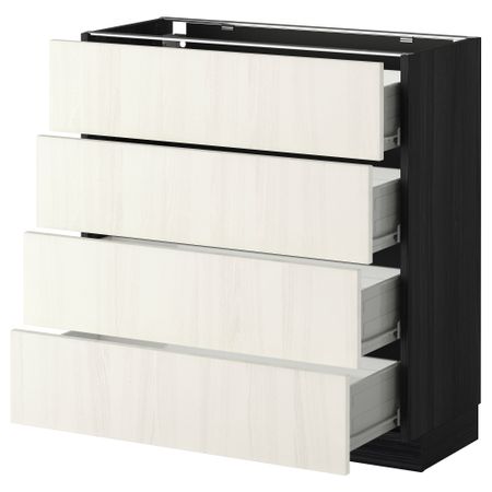 Напольный шкаф 4 фронтальных панели, 4 ящика МЕТОД / ФОРВАРА, черный, Росдаль белый