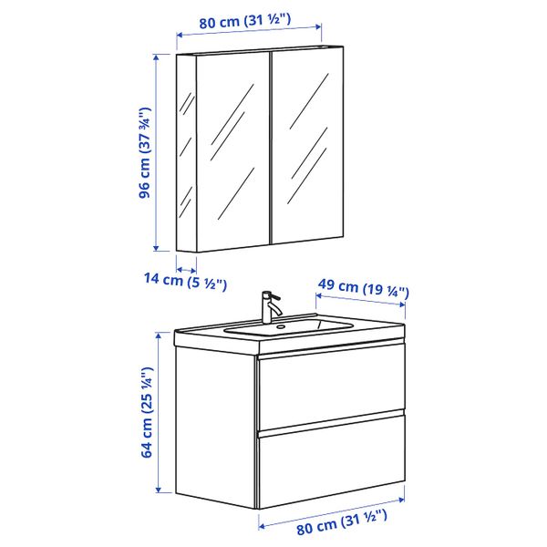 Комплект мебели для ванной, 4 предм., под беленый дуб/ДАЛЬШЕР смеситель 83 см IKEA GODMORGON ГОДМОРГОН / ODENSVIK ОДЕНСВИК - фото 1