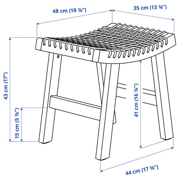 Садовый табурет, светло-коричневая морилка 48x35x43 см IKEA STACKHOLMEN СТАККХОЛЬМЕН 504.114.24 - схема-чертеж с размерами