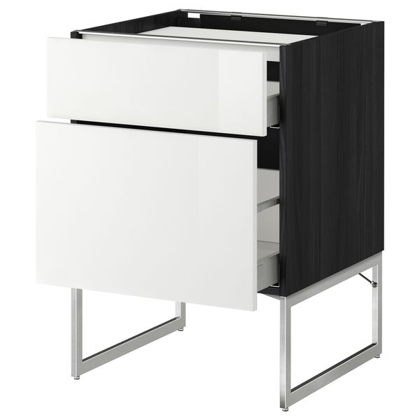 Напольный шкаф, 2 фронтальных панели, 3 ящика МЕТОД / МАКСИМЕРА, черный, Рингульт белый - схема-чертеж с размерами
