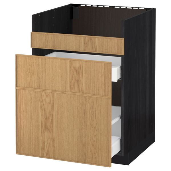 Напольный шкаф под мойку ДУМШЁ, 3 фасада, 2 ящика МЕТОД / МАКСИМЕРА, черный, Экестад дуб - схема-чертеж с размерами