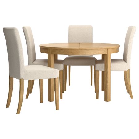 Стол и 4 стула БЬЮРСТА / ХЕНРИКСДАЛЬ, дубовый шпон, Линнерид неокрашенный (115 см)