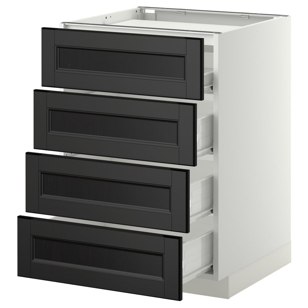 Напольный шкаф, 4 фронтальных панели, 4 ящика МЕТОД / ФОРВАРА, белый, Лаксарби черно-коричневый черно-коричневый - фото 1