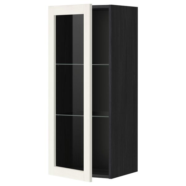 Навесной шкаф с полками, стекляными дверцы МЕТОД, черный, Росдаль белый - схема-чертеж с размерами