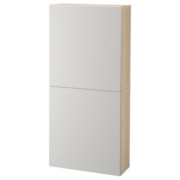 Навесной шкаф с 2 дверями БЕСТО, под беленый дуб, Лаппвикен светло-серый (60x20x128 см) - фото 1