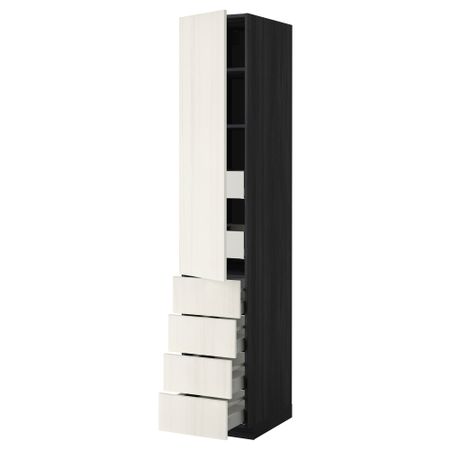 Высокий шкаф с полками/6 ящик, дверцами, 4 фронтальные панели МЕТОД / МАКСИМЕРА, черный, Росдаль белый