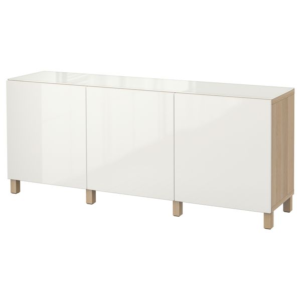 Комбинация для хранения с дверцами БЕСТО, под беленый дуб, Сельсвикен глянцевый/белый (180x40x74 см) - фото 1