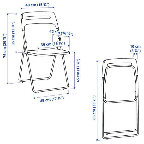 Стол и 1 стул, белый/хромированный белый 74 см IKEA NORBERG НОРБЕРГ / NISSE НИССЕ 492.291.62 - схема-чертеж с размерами