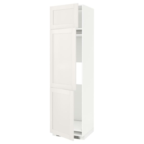 Высокий шкаф для холодильника или морозильника, с 3 дверями, белый/Сэведаль белый 60x60x220 см IKEA METOD МЕТОД 892.229.60 - схема-чертеж с размерами