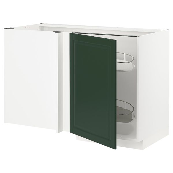 Угловой напольный шкаф с выдвижной секц, белый/Будбин темно-зеленый 128x68 см IKEA METOD МЕТОД 293.121.76 - фото 1
