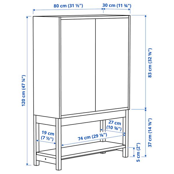 Стеллаж с 1 шкафчиком, сосна, 80x30x120 см IKEA IVAR ИВАР 294.223.30 - схема-чертеж с размерами