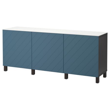 Комбинация для хранения с дверцами БЕСТО, черно-коричневый, Халлставик темно-синий (180x42x74 см)