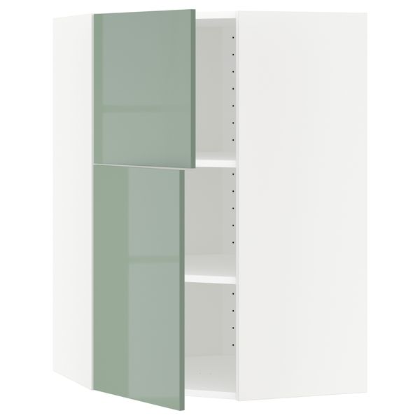 Угловой навесной шкаф + полки, 2 дверцы МЕТОД, белый, Калларп светло-зеленый (68x100 см) - схема-чертеж с размерами