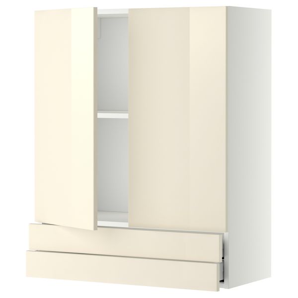 Навесной шкаф, 2 дверцы, 2 ящика МЕТОД / МАКСИМЕРА, белый, Рингульт кремовый - фото 1