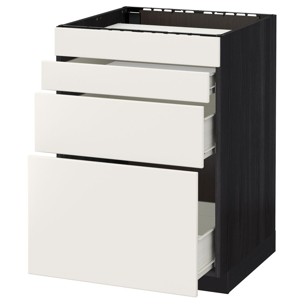 Напольный шкаф для духовки, 4фасада, 3 ящика МЕТОД / ФОРВАРА, черный, Веддинге белый - схема-чертеж с размерами
