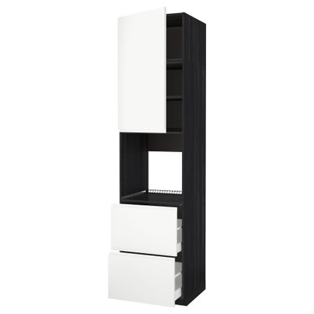 Высокий шкаф для духовки + дверь, 2 ящика МЕТОД / МАКСИМЕРА, черный, Воксторп белый (60x60x240 см)
