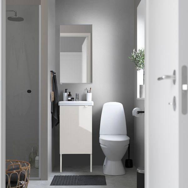 Комплект мебели для ванной,7 предм., глянцевый белый/ПИЛКОН смеситель 44x43x88 см IKEA FISKÅN ФИСКОН / TVÄLLEN ТВЭЛЛЕН - схема-чертеж с размерами