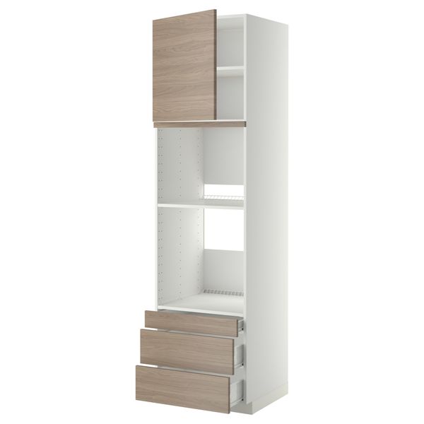 Высокий шкаф для духовки комбинированный, духовка + дверца, 3 ящика МЕТОД / ФОРВАРА, белый, Брокхульт светло-серый - фото 1