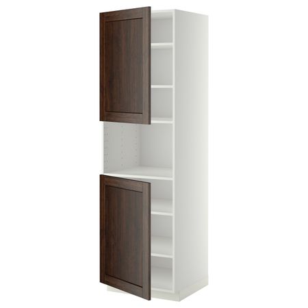 Высокий шкаф для/СВЧ, 2 дверцы/полки, белый/Эдсерум коричневый 60x60x200 см IKEA METOD МЕТОД 092.267.21