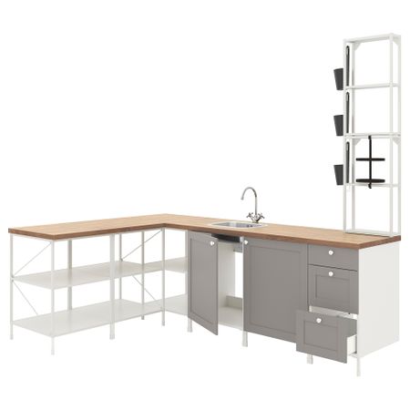 Угловая кухня, белый, серый каркас IKEA BEGIVENHET БЕГИВЕНХЕТ 893.382.39