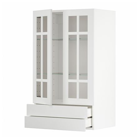 Навесной шкаф, 2 стекло двери/2 ящика, белый/Стенсунд белый 60x100 см IKEA METOD МЕТОД / MAXIMERA МАКСИМЕРА 494.098.13