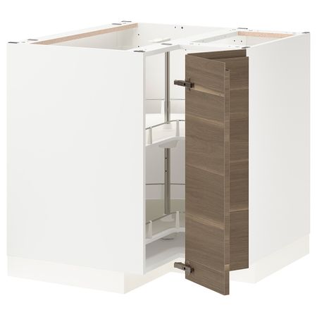 Угловой напольный шкаф с вращающейся секц, белый/Воксторп под грецкий орех 88x88 см IKEA METOD МЕТОД 494.113.97