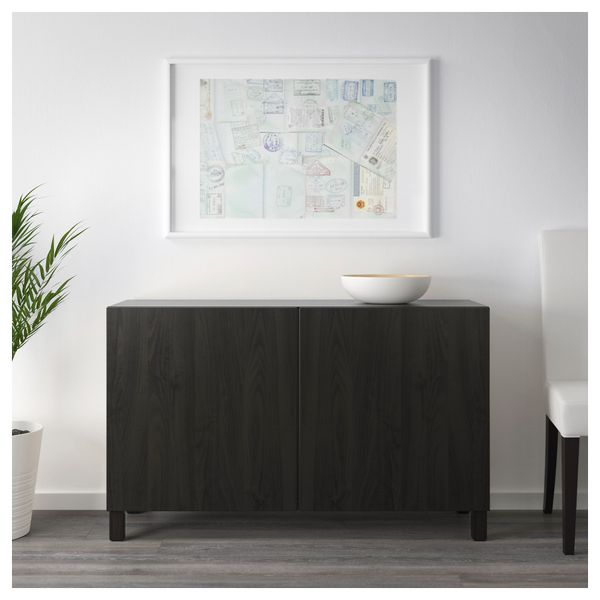 Комбинация для хранения с дверцами БЕСТО, черно-коричневый, Лаппвикен черно-коричневый (120x40x74 см) - схема-чертеж с размерами