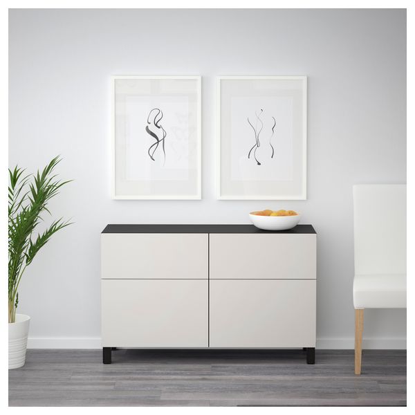 Комбинация для хранения с дверцами, ящиками БЕСТО, черно-коричневый, Лаппвикен светло-серый (120x40x74 см) - фото 2