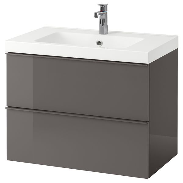 Шкаф для раковины с 2 ящиками, 83x49x64 см, глянцевый серый IKEA GODMORGON ГОДМОРГОН 398.749.39 - фото 1
