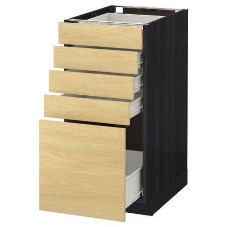 Напольный шкаф с 5 ящиками МЕТОД / ФОРВАРА, черный, Тингсрид береза