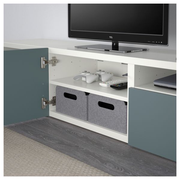 Тумба под ТВ БЕСТО, белый, Вальвикен серо-бирюзовый - фото 4
