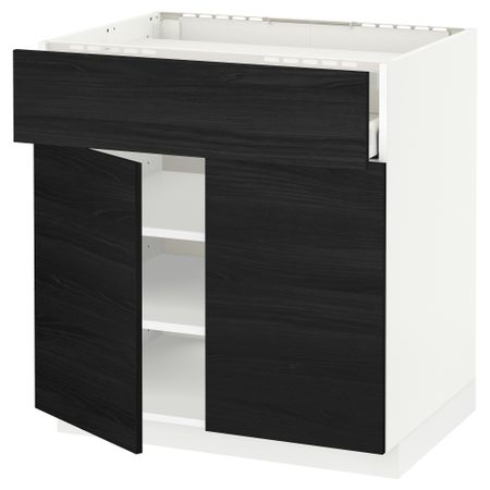 Напольный шкаф для варочной панели, ящик, полка, 2 дверцы МЕТОД / МАКСИМЕРА, белый, Тингсрид черный