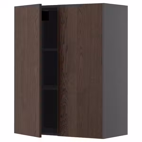 METOD Навесной шкаф с полками/2дверцы - черно-серый/Sinarp коричневый 80x100 см - фото 1