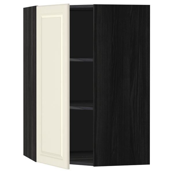 Угловой навесной шкаф с полками МЕТОД, черный, Будбин белый с оттенком - схема-чертеж с размерами