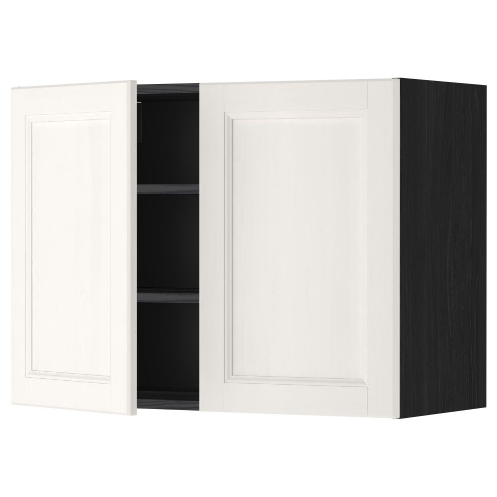 Навесной шкаф с полками, 2 дверцы МЕТОД, черный, Лаксарби белый - схема-чертеж с размерами