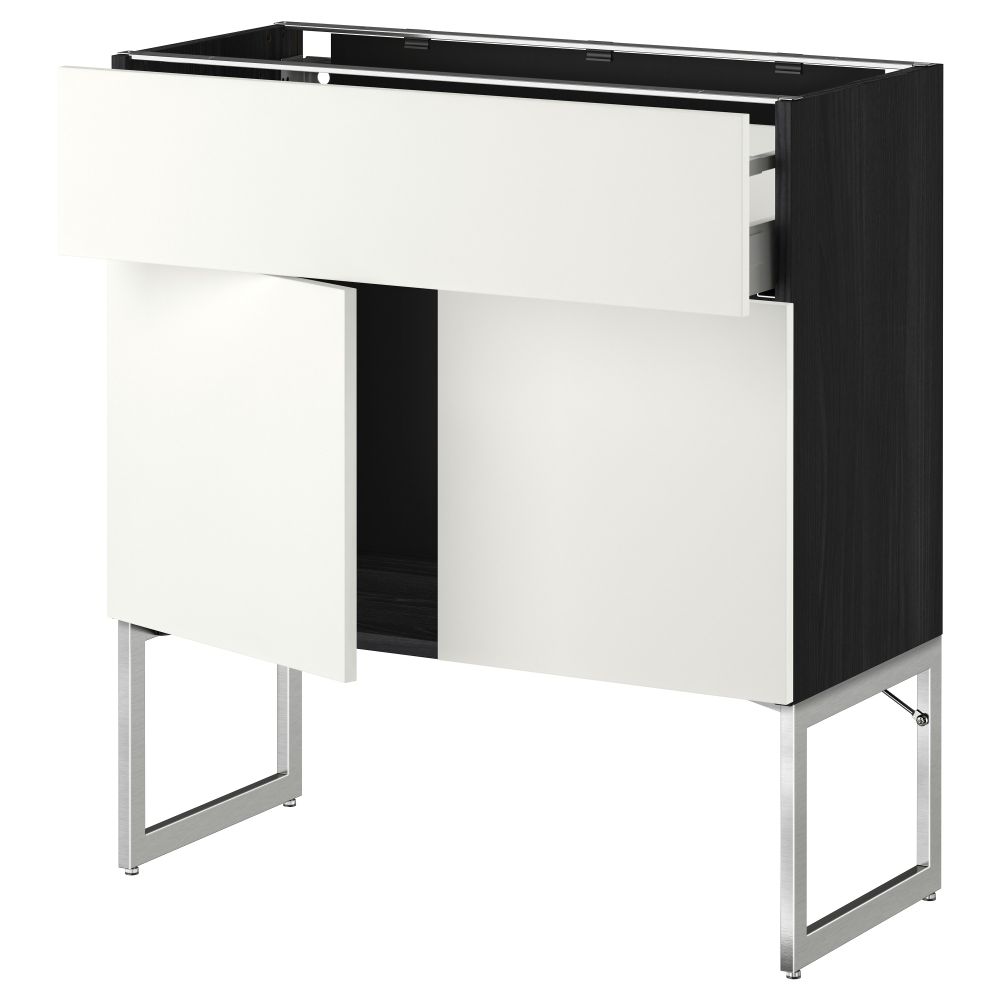 Напольный шкаф, полки, ящик, 2 двери МЕТОД / МАКСИМЕРА, черный, Хэггеби белый - схема-чертеж с размерами