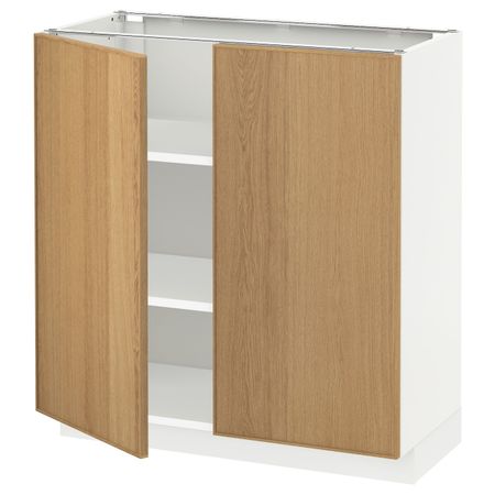 Напольный шкаф с полками/2двери, белый/Экестад дуб 80x37 см IKEA METOD МЕТОД 392.258.24