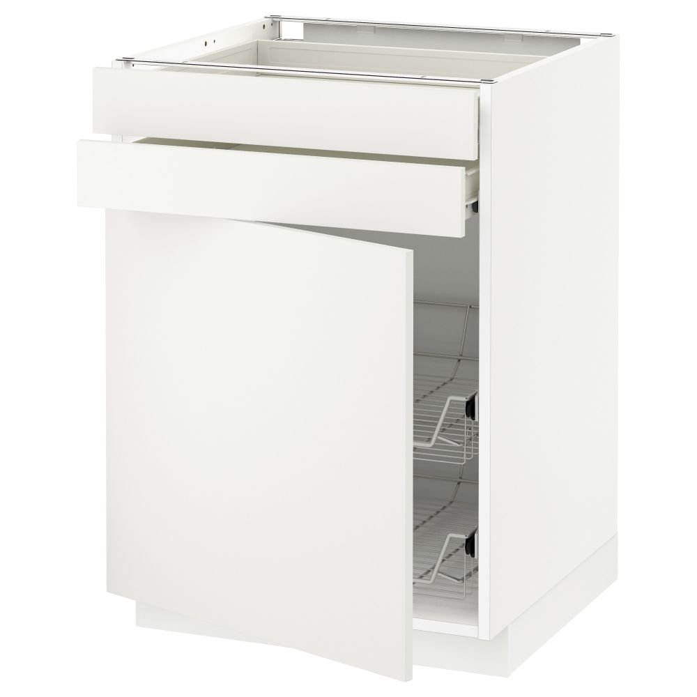 Напольный шкаф, дверца, 2 ящика, проволочных корзин МЕТОД / ФОРВАРА, белый, Хэггеби белый - схема-чертеж с размерами