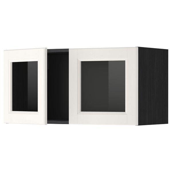 Навесной шкаф с 2 стеклянная дверями МЕТОД, черный, Лаксарби белый (80x40 см) - схема-чертеж с размерами