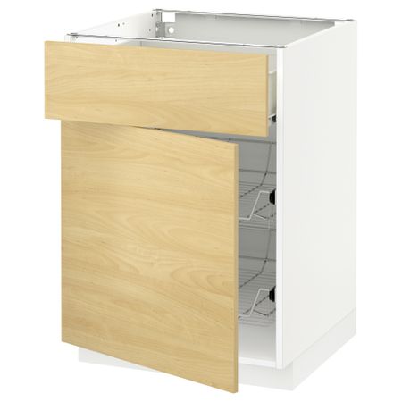 Напольный шкаф с проволочной корзиной, ящиком, дверью МЕТОД / ФОРВАРА, белый, Тингсрид береза