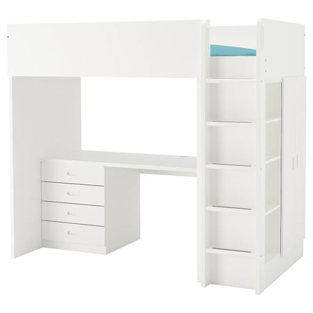 Кровать-чердак, 4 ящика, 2 дверцы, белый/белый 207x99x182 см IKEA СТУВА / ФРИТИДС 592.621.65