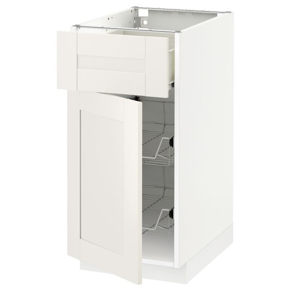 Напольный шкаф с проволочной корзиной/ящ/дверью, белый/Сэведаль белый 40x60 см IKEA МЕТОД / ФОРВАРА 892.654.74 - схема-чертеж с размерами