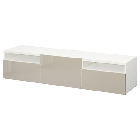 Тумба под ТВ, белый/Сельсвикен глянцевый, бежевый 180x42x39 см IKEA BESTÅ БЕСТО 893.990.77